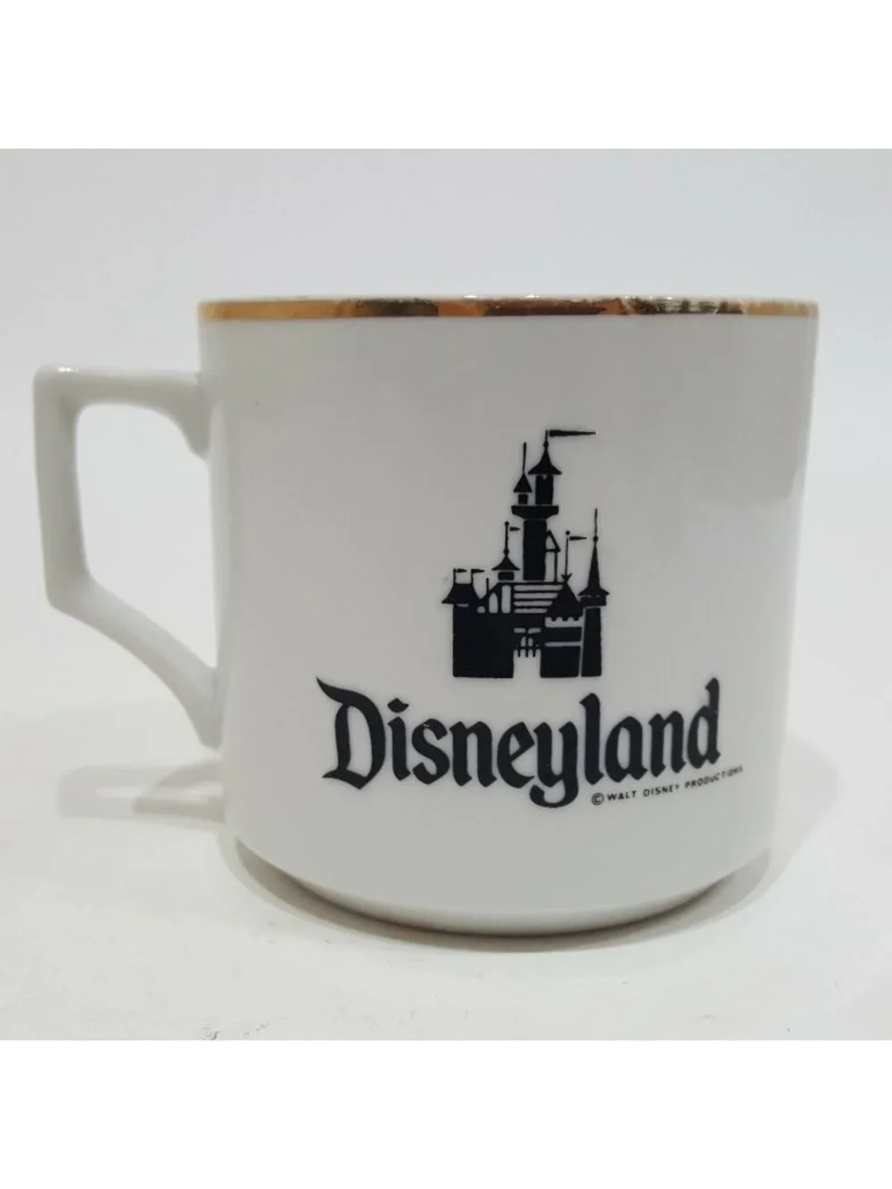Vintage Disneyland Coffee Tea Cup Mug White Black Gold Trim Walt Disney World